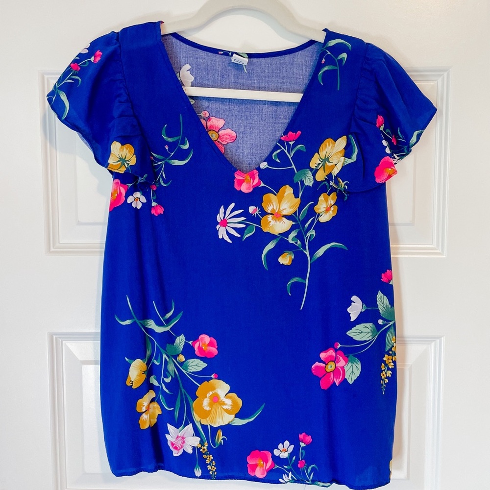 Old navy royal blue floral blouse - S